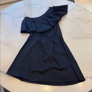 NWOT Aqua One Shoulder Navy RUFFLE Dress WITH ELASTIC WAIST